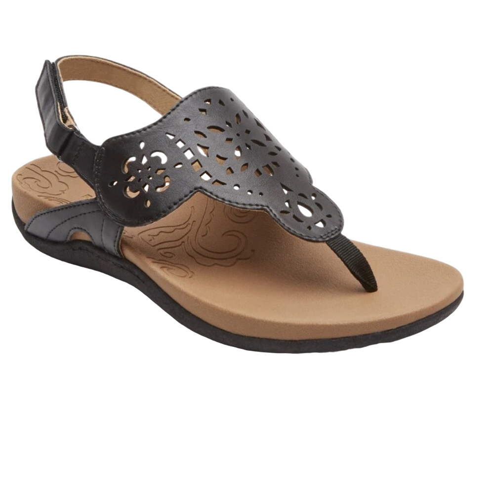 ROCKPORT Women Size 10 Black Ridge Circle Lazer Cutout Thong Slingback Sandals